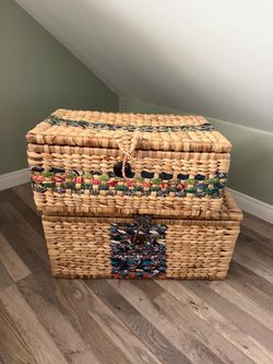 Woven Wicker Storage Baskets with Lids – Set of 2