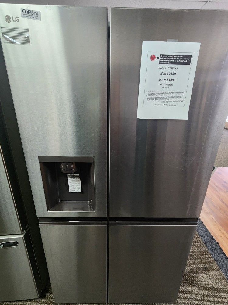 27 cu. ft. Side bv Side Smart Refrigerator w/ Craft Ice, External Ice and Water Dispenser in PrintProof Stainless Steel