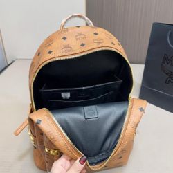 Tan Mcm Backpack Box,Receipt,Cards