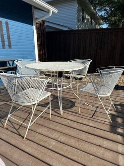 White Wrought Iron Patio Table and Chair Set