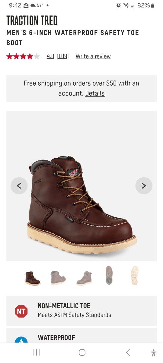 Men's Red Wing Traction Tread Lite 9.5 Wide