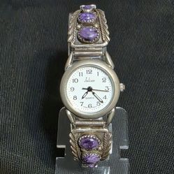 VTG Sterling Silver Julian Charoite  Elastic Band Bracelet 22mm Watch Native ?