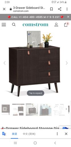 3-Drawer Sideboard Storage Display Cabinet-Brown HW63194BN