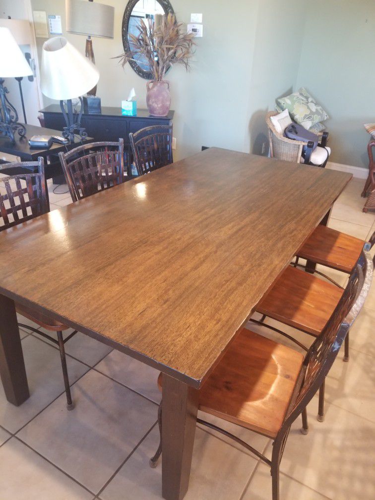 Heavy Wood Dining Table W/ 6 Chairs Good Condition