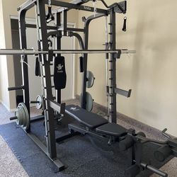 Vesta Fitness Smith Machine 2001 w/Bench Attachment | 230lb Bumpers Weights | 7ft Olympic Bar | Fitness | Gym Equipment | FREE DELIVERY 🚚 