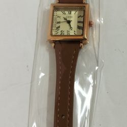 Square shape brown leather band watch new with tag/ GEDI/ see discription
