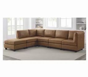 Brown 6 Piece Modular Sectional Sofa with Ottoman