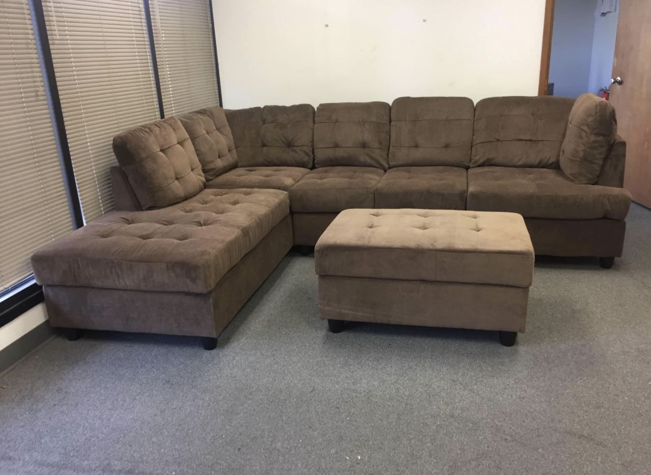COSTCO Brown Chenille Sectional Couch And Ottoman 
