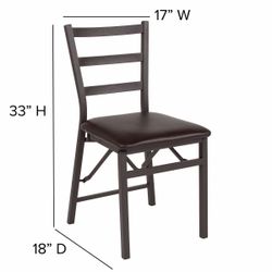 2 Brown Folding Ladder Back Wood  &  Metal Chair - Brown Vinyl Seat
