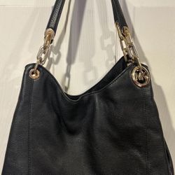 Michael Kors Lillie Large Pebbled Leather Shoulder Bag Black Authentic