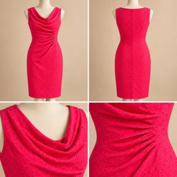 Hot Pink Eyelet Cowl Neck Sheath Dress | Size 4