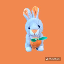   Hug&LUV Gray Bunny Rabbit holding Carrot sitting Plush Stuffed Animal Easter