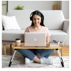 Foldable Laptop Bed Table Tray, Folding Lap Desk with Cup Holder, Portable Serving Breakfast Tray/ Workstation