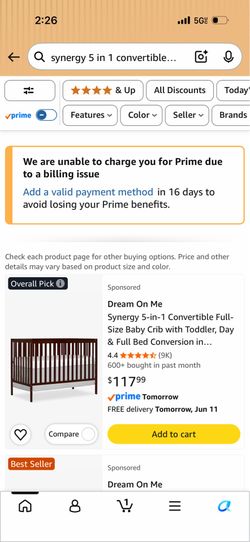 Synergy 5 in 1 convertible full size baby crib