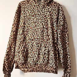 Leopard Print Hoodie Y2k Streetwear Pullover Sweatshirt, size Large - NEW
