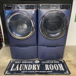 GE Front Load Electric Washer and Dryer Set With Pedestals, Microban And Odorblock