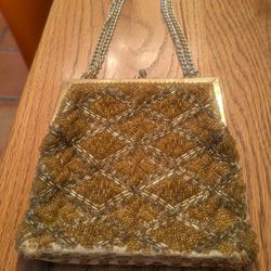 Antique Clutch Purse Vintage Mid Century 1960s Gold Beaded Handbag/Purse