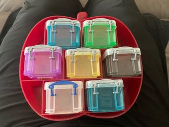 Colorful Storage Boxes Set - Set of 8 colorful mini storage boxes with secure lids.