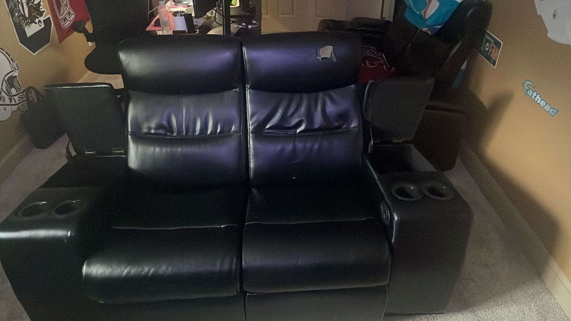 Double Recliner Sofa with Storage & Cup Holders – Great Condition!