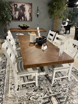 Beige/White Dining Table and 6 Chairs