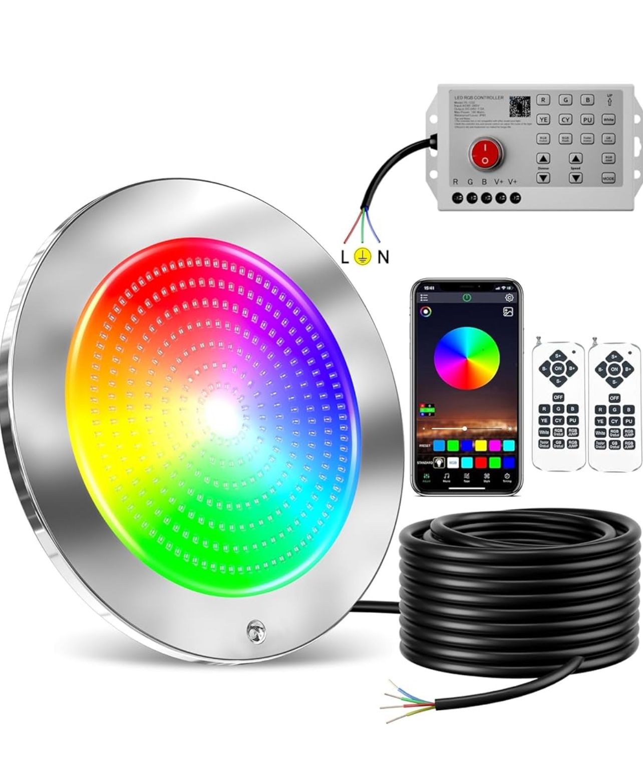 Brand New In The Box- 54W 10Inch LED Pool Lights for Inground Pool with 3 Way to Control (App/Remote/Manual Controller), Multicolor Changing Underwate