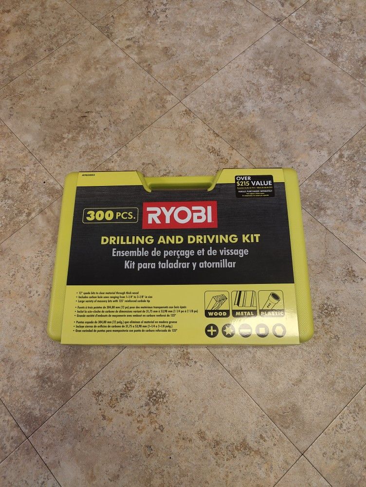 Ryobi 300 Piece Drilling And Driving Kit New !!!