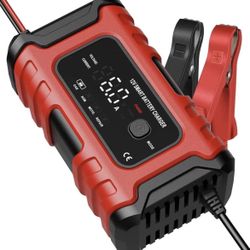 6-Amp Car Battery Charger, 12V Smart Automatic Battery Charger Maintainer Trickle Charger with Temperature Compensation for Car Truck Motorcycle Lawn 