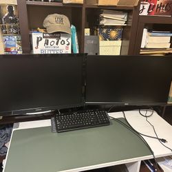 2x  27in monitors (Acer & View Sonic) Desk Mount & Cables 