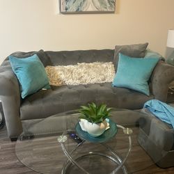 Gray Plush Tufted Velvet Sofa 