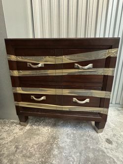 Dark Wood 3-Drawer Dresser with Silver Handles