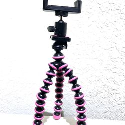 Flexible phone tripod with adjustable legs and phone mount.
