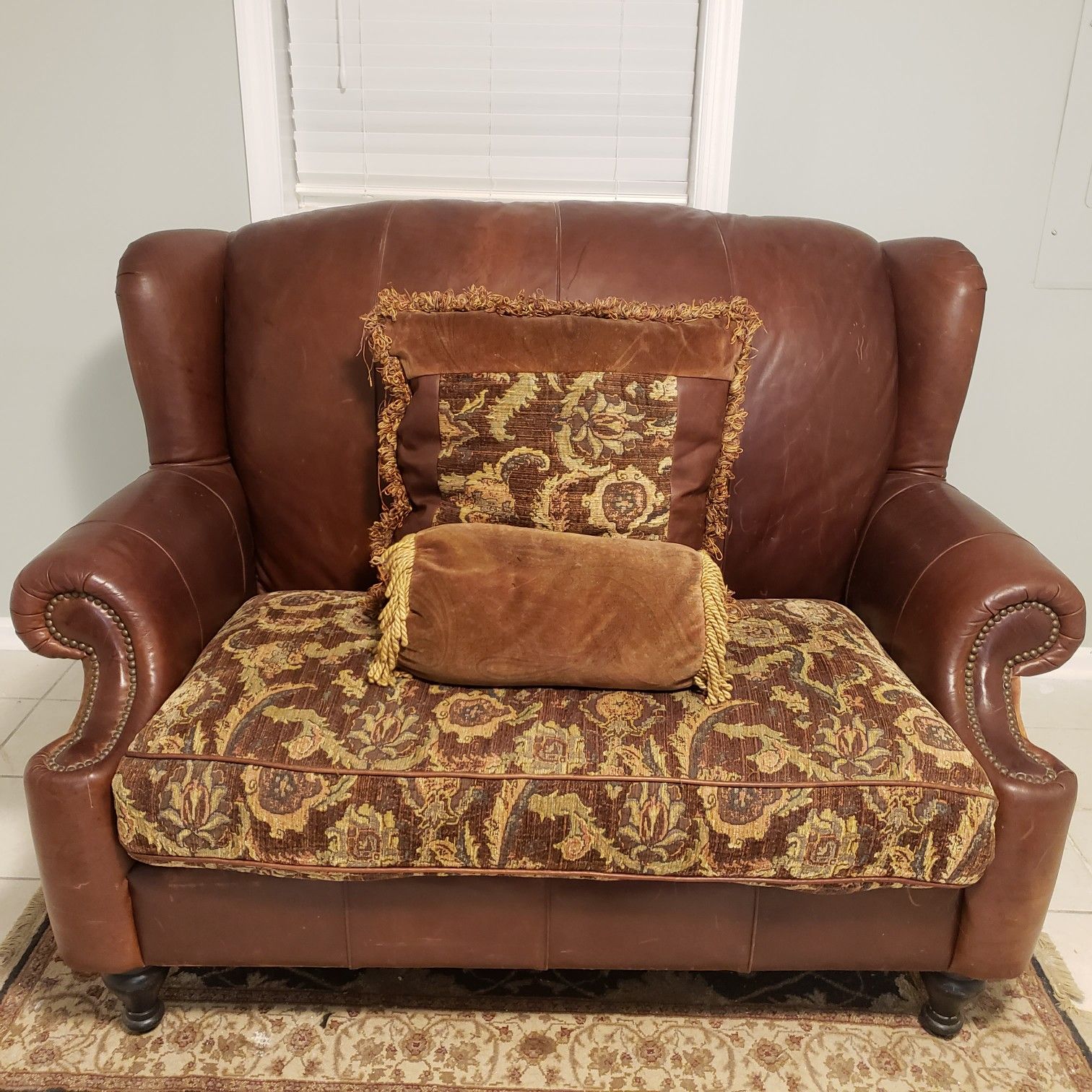 Rare Leather & Velour Settee