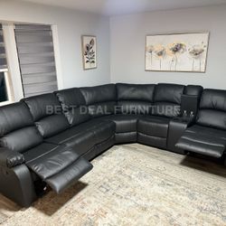 Black Synthetic Leather Reclining Couch 