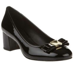 Michael Michael Kors Black Caroline Mid Heel Pumps  Chic black patent heels with a stylish gold bow detail. Perfect for adding elegance to any outfit.