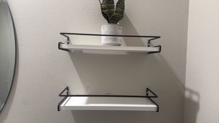 Forbena White Floating Shelves for Bathroom Organizer Over Toilet, Bathroom Shelves Wall Mounted with Towel Rack, Corner Wall Shelf for Bedroom Decor 