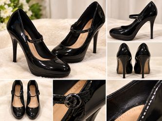 8.5M-Black Patent Mary Jane Platform Heels
