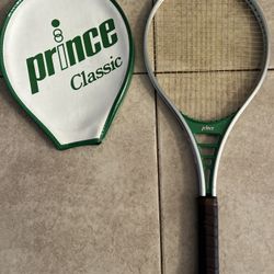 PRINCE CLASSIC GREEN ALUMINUM 4 5/8 TENNIS RACQUET 1982 WITH COVER VINTAGE RARE 