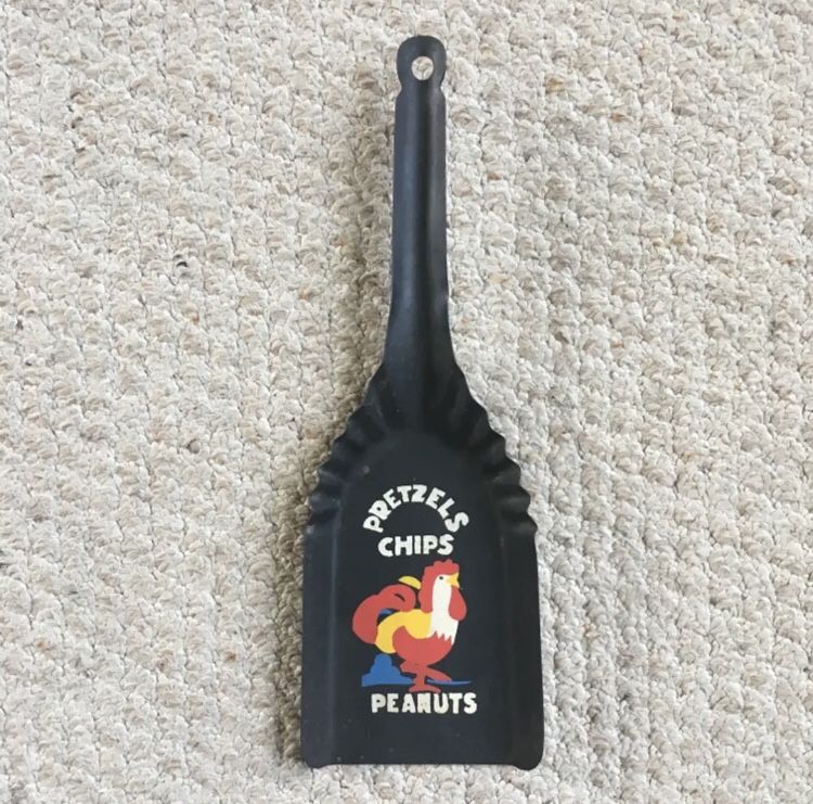Vintage Metal Pretzels Chips Peanuts Scoop w/ Rooster - Farm Kitchen Rustic