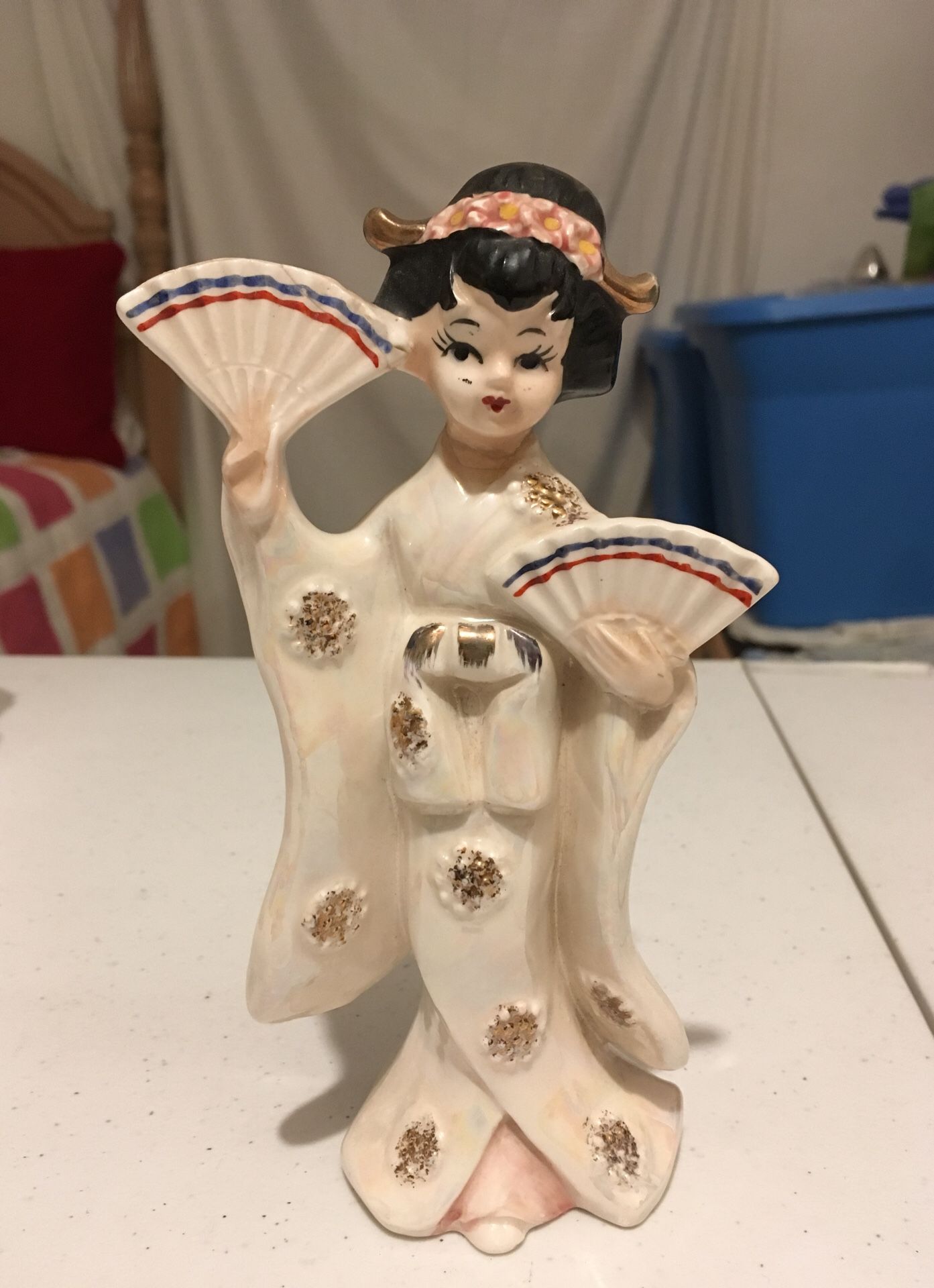 Antique Retro 1950s Geisha Ceramic Figurine 7” Tall