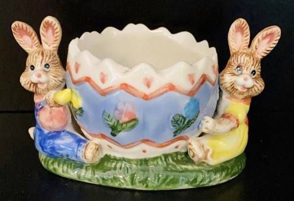 Ks Collection Ceramic Holiday Easter Bunny Rabbit Figurine Egg Candy Appetizer Bowl Plant Flower Vase Home Decoration Accent