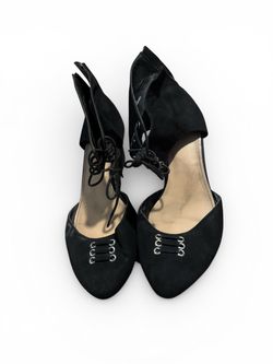 Black Suede Lace‑Up Wedge Shoes – Size 10W