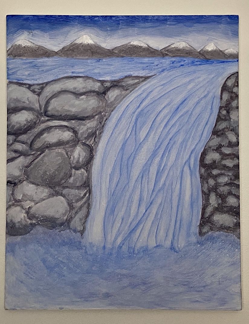 Waterfall over Stone Painting - Original Artwork