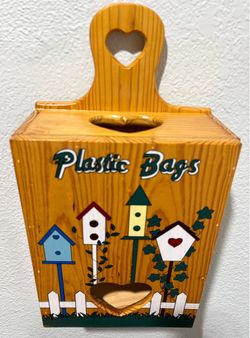 Vintage 90s Wooden Heart Plastic Bag Holder
