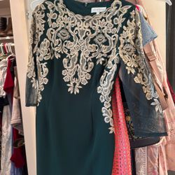 Dark Green And Gold Dress 