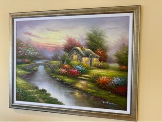 Oil in Canvas Kinkade style painting with frame
