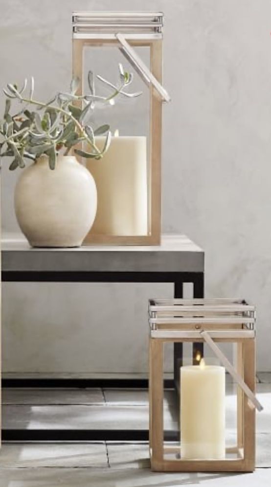 Pottery Barn Rivington Mango Wood Lanterns (2)