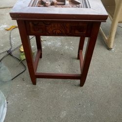 Vintage Chinese Small End Table Hand Carved Wood