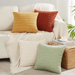 Fancy Homi 4 Packs Boho Fall Decorative Throw Pillow Covers 18x18 Inch for Living Room Couch Bed Sofa, Rustic Farmhouse Home Decor, Soft Plush Striped