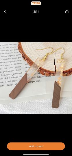 New Unworn Wooden Resin Drop Earrings