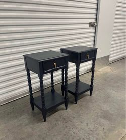 Real wood navy color two same nightstands with spindle legs